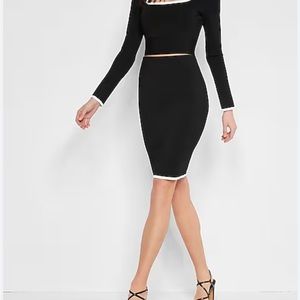 Body Contour Contrast Tipped Sweater Pencil Skirt